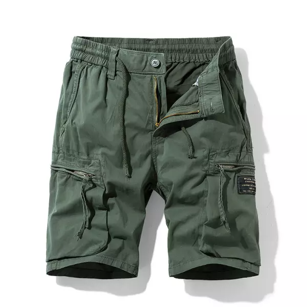 Men's Elastic Waist Drawstring Pocket Micro-Stretch Cotton Sports Cargo Shorts