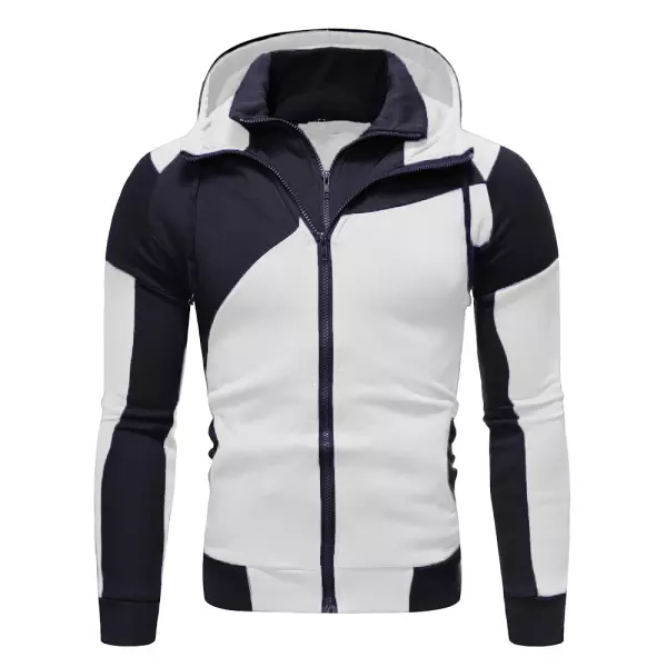 Men's Outdoor Full Zip Hoodie Stitching Design Fake Two-piece Suit
