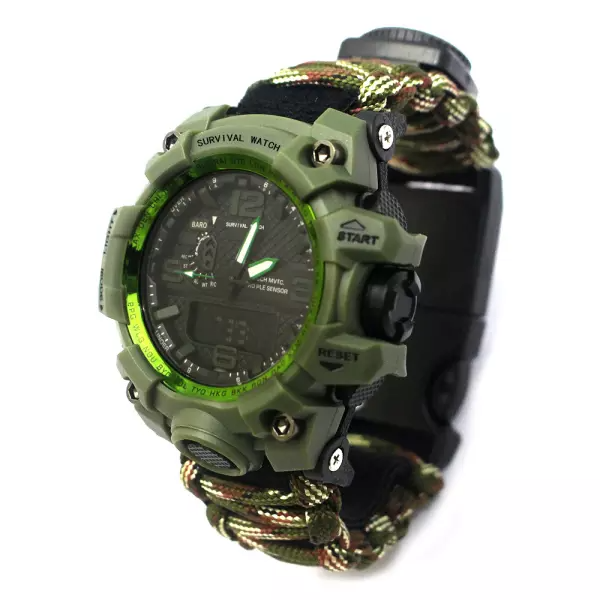 Outdoor sports dual movement luminous watch compass mountaineering camping waterproof multifunctional survival watch