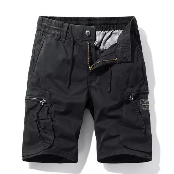 Men's Elastic Waist Drawstring Pocket Micro-Stretch Cotton Sports Cargo Shorts