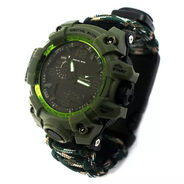 Outdoor sports dual movement luminous watch compass mountaineering camping waterproof multifunctional survival watch