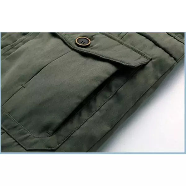 Men's Cashmere Hooded Thickened Multi Pocket Casual Coat Padded Jacket