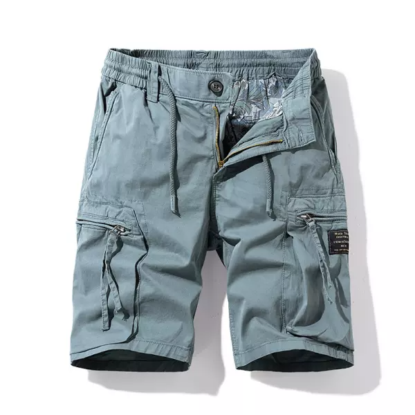 Men's Elastic Waist Drawstring Pocket Micro-Stretch Cotton Sports Cargo Shorts