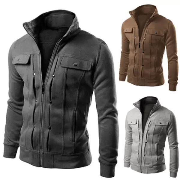 Mens outdoor stand-collar thin sweater jacket