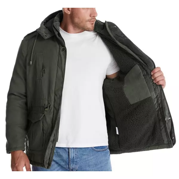Men's Cashmere Hooded Thickened Multi Pocket Casual Coat Padded Jacket