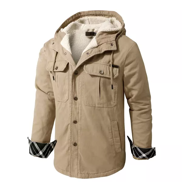 Men's Cashmere Multi Pocket Hooded Shirt Jacket