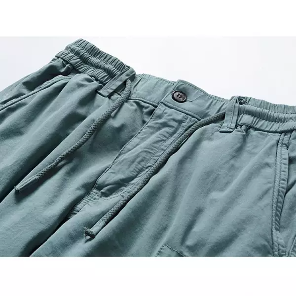 Men's Elastic Waist Drawstring Pocket Micro-Stretch Cotton Sports Cargo Shorts