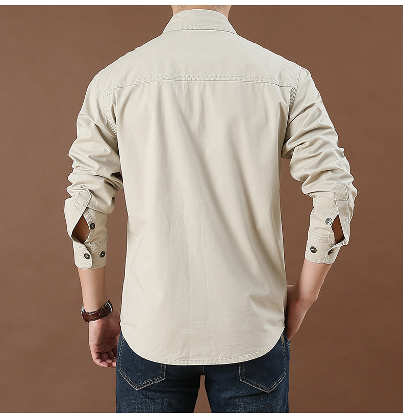 Pure Cotton Casual Shirt Men Oversize Loose Long Sleeve Cargo Shirts Men's Clothing High Quality Solid Tooling Shirt 5XL