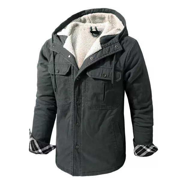 Men's Cashmere Multi Pocket Hooded Shirt Jacket
